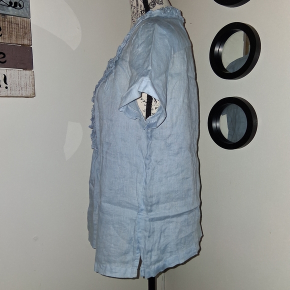 Talbots Linen Ruffle V-Neck Top - Picture 3 of 8